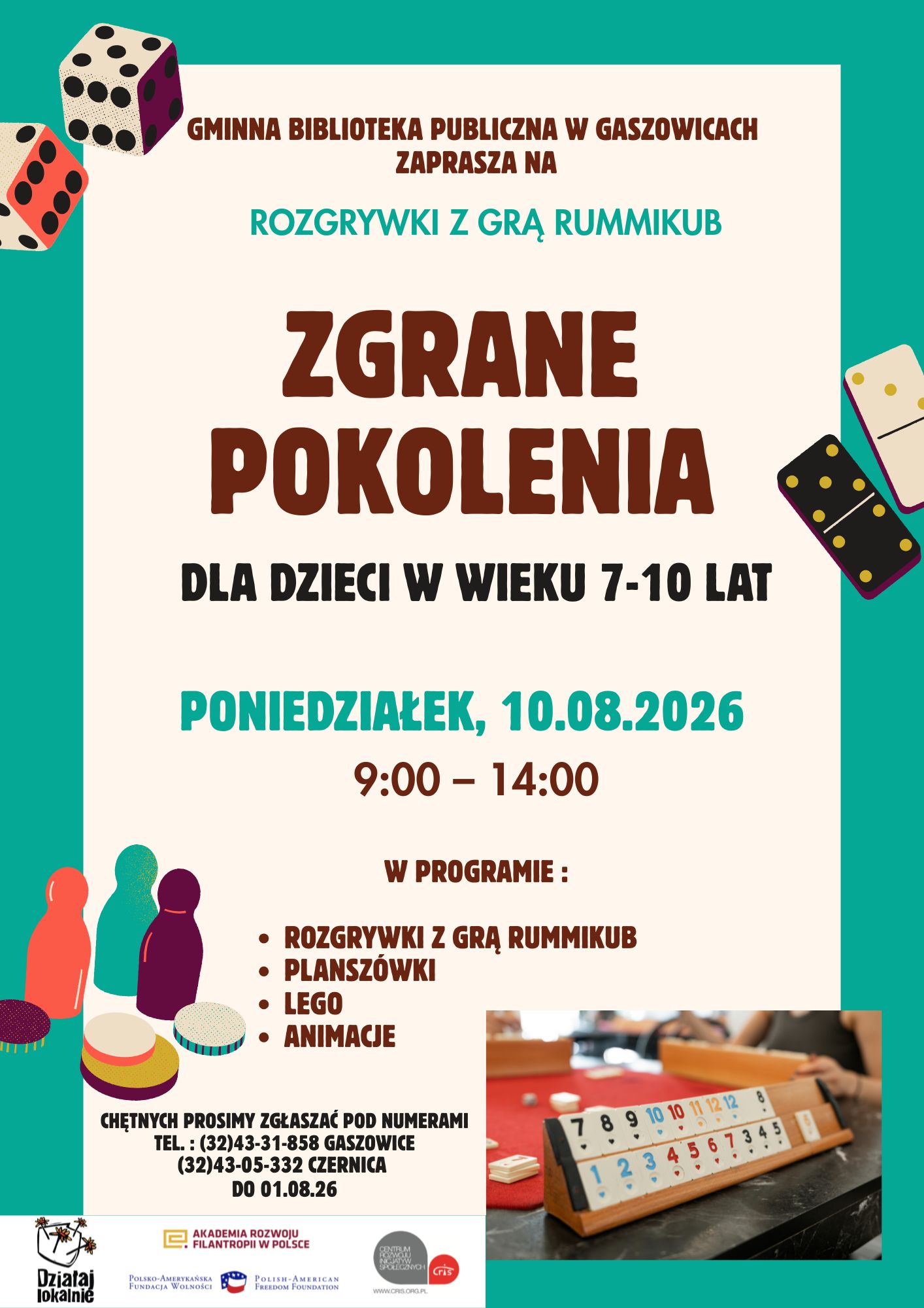 GBP w Gaszowicach zaprasza na rozgrywki z grą Rummikub dla dzieci w wieku 7-10 lat.
